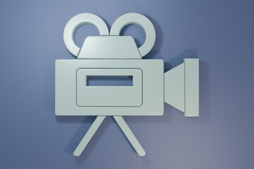 Grey Cinema camera icon isolated on purple-blue background. Video camera. Movie sign. Film projector. Minimalism concept. 3D render illustration