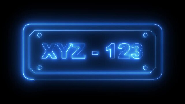 neon car license plate icon animation on black background. car license plate icon isolated. 4k video animation.