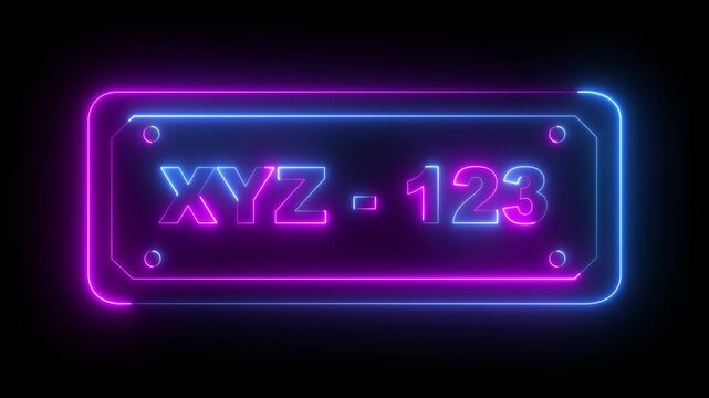 neon car license plate icon animation on black background. car license plate icon isolated. 4k video animation.