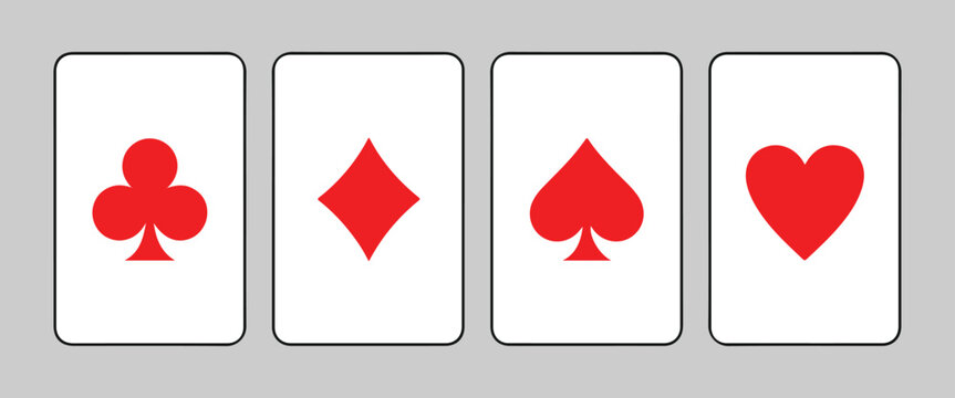 Red playing card suits clovers diamonds spades hearts isolated on gray background vector illustration