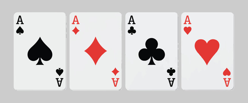 Ace playing cards spades diamonds clubs hearts red and black text on white background