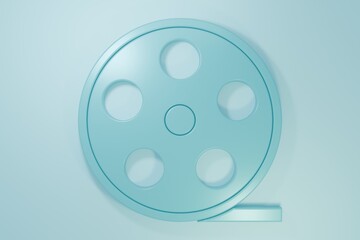 Blue Film reel icon isolated on blue background. Minimalism concept. 3D render illustration