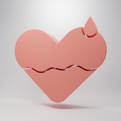 Pink Heart heal icon isolated on pink background. Minimalism concept. 3D render illustration