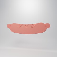 Pink Hotdog sandwich icon isolated on pink background. Sausage icon. Fast food sign. Minimalism concept. 3D render illustration