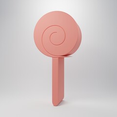Pink Lollipop icon isolated on pink background. Food, delicious symbol. Minimalism concept. 3D render illustration