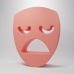 Fototapeta premium Pink Drama theatrical mask icon isolated on pink background. Minimalism concept. 3D render illustration