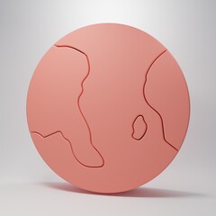 Pink Earth globe icon isolated on pink background. World or Earth sign. Global internet symbol. Geometric shapes. Minimalism concept. 3D render illustration