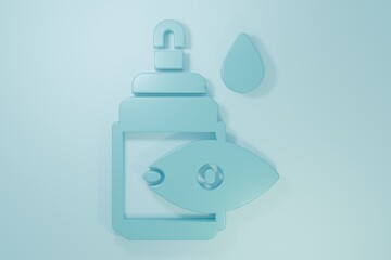 Blue Eye drop bottle icon isolated on blue background. Minimalism concept. 3D render illustration