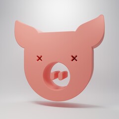 Pink Pig icon isolated on pink background. Animal symbol. Minimalism concept. 3D render illustration