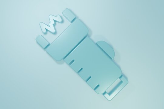 Blue Police electric shocker icon isolated on blue background. Shocker for protection. Taser is an electric weapon. Minimalism concept. 3D render illustration