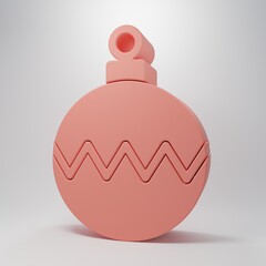 Pink Christmas ball icon isolated on pink background. Merry Christmas and Happy New Year. Minimalism concept. 3D render illustration