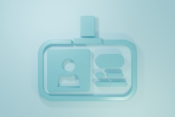Obraz premium Blue Identification badge icon isolated on blue background. It can be used for presentation, identity of the company, advertising. Minimalism concept. 3D render illustration