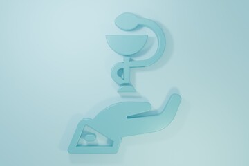 Blue Caduceus snake medical symbol icon isolated on blue background. Medicine and health care. Emblem for drugstore or medicine, pharmacy. Minimalism concept. 3D render illustration