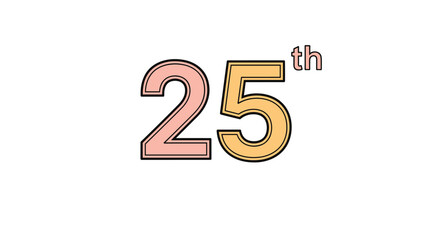 Number twenty fifth or 25th in a double layered pink and orange font for silver anniversary or birthday milestones.