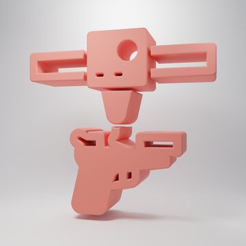 Pink 3D printer gun icon isolated on pink background. 3d printing. Minimalism concept. 3D render illustration