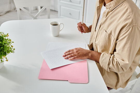 Exploring daily life moments of a blind man in a cozy home environment - Powered by Adobe