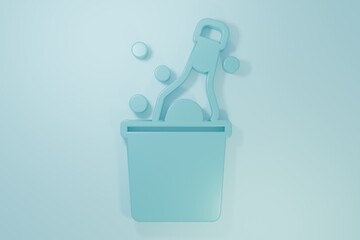 Blue Bottle of champagne in an ice bucket icon isolated on blue background. Minimalism concept. 3D render illustration