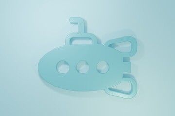 Fototapeta premium Blue Submarine toy icon isolated on blue background. Minimalism concept. 3D render illustration