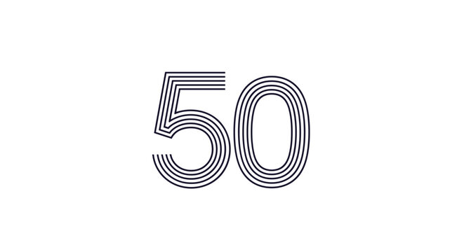 Large number 50 designed with multiple parallel black lines for an anniversary, milestone, or birthday theme. - Powered by Adobe