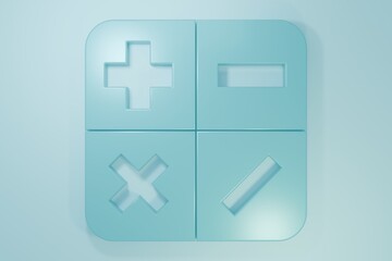 Blue Calculator icon isolated on blue background. Accounting symbol. Business calculations mathematics education and finance. Minimalism concept. 3D render illustration