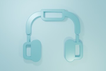 Obraz premium Blue Headphones icon isolated on blue background. Earphones. Concept for listening to music, service, communication and operator. Minimalism concept. 3D render illustration