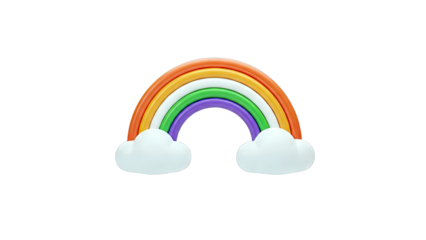 Colorful Rainbow with Clouds on White Background