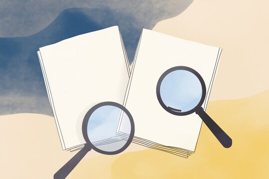 Magnifying Glasses Over Blank Documents, Concept of Research and Document Review