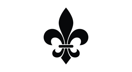 Classic black fleur-de-lis symbol centered on a white background representing traditional French heritage and royalty.