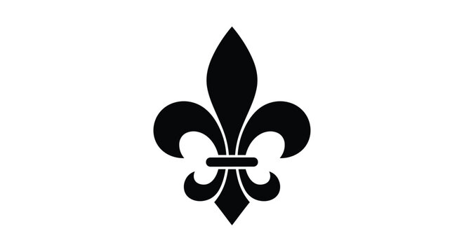 Classic black fleur-de-lis symbol centered on a white background representing traditional French heritage and royalty.