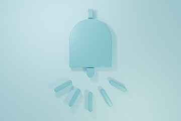 Blue Ringing alarm bell icon isolated on blue background. Fire alarm system. Service bell, handbell sign, notification symbol. Minimalism concept. 3D render illustration