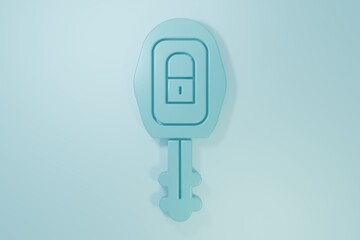 Blue Car key with remote icon isolated on blue background. Car key and alarm system. Minimalism concept. 3D render illustration