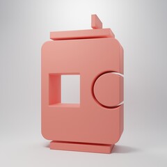 Pink Beer can icon isolated on pink background. Minimalism concept. 3D render illustration