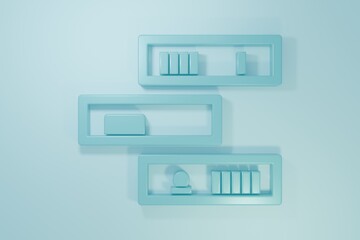 Blue Shelf with books icon isolated on blue background. Shelves sign. Minimalism concept. 3D render illustration