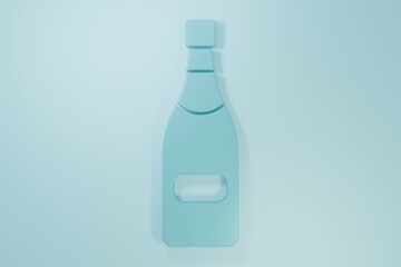 Blue Champagne bottle icon isolated on blue background. Minimalism concept. 3D render illustration