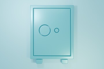 Blue Safe icon isolated on blue background. The door safe a bank vault with a combination lock. Reliable Data Protection. Minimalism concept. 3D render illustration