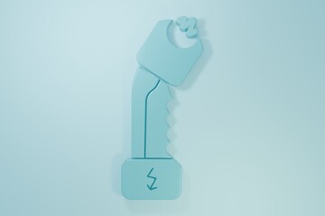 Blue Police electric shocker icon isolated on blue background. Shocker for protection. Taser is an electric weapon. Minimalism concept. 3D render illustration