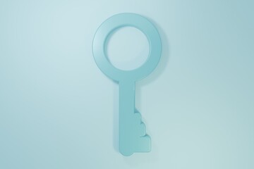 Blue Old key icon isolated on blue background. Minimalism concept. 3D render illustration