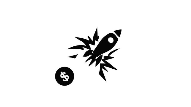 Silhouette Rocket and Money Bomb Icon Illustrating Sudden Financial Impact and Launch.