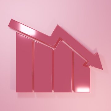 Pink Financial growth decrease icon isolated on pink background. Increasing revenue. Minimalism concept. 3D render illustration