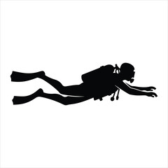 Scuba diver with underwater equipment vector.  silhouettes of scuba diver vector illustration