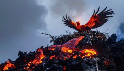 Eagle Emerging from Flames with Spread Wings.
