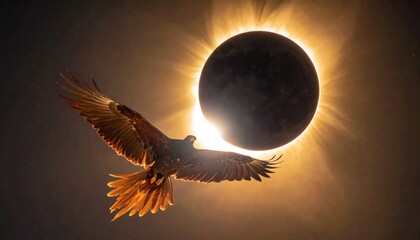 Eagle Flying During Total Solar Eclipse.