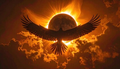 Eagle Flying in Front of Eclipse.