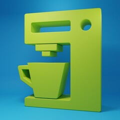 Green Coffee machine icon isolated on blue background. Minimalism concept. 3D render illustration