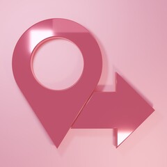 Pink Map pin icon isolated on pink background. Navigation, pointer, location, map, gps, direction, place concept. Minimalism concept. 3D render illustration