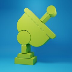 Green Radar icon isolated on blue background. Search system. Satellite sign. Minimalism concept. 3D render illustration