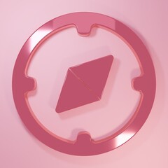 Pink Compass icon isolated on pink background. Windrose navigation symbol. Wind rose sign. Minimalism concept. 3D render illustration