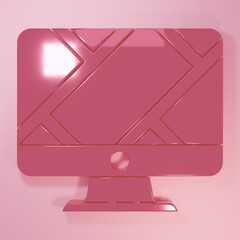 Pink Computer monitor and folded map with location marker icon isolated on pink background. Minimalism concept. 3D render illustration