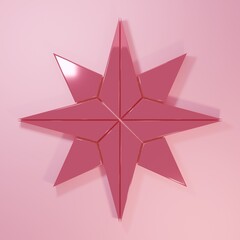 Pink Wind rose icon isolated on pink background. Compass icon for travel. Navigation design. Minimalism concept. 3D render illustration