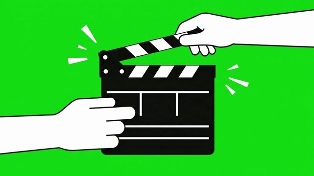Film Clapperboard Animation with Hands on Green Screen, 2D Movie Slate Clapping Motion for Video Production Intro in 4K